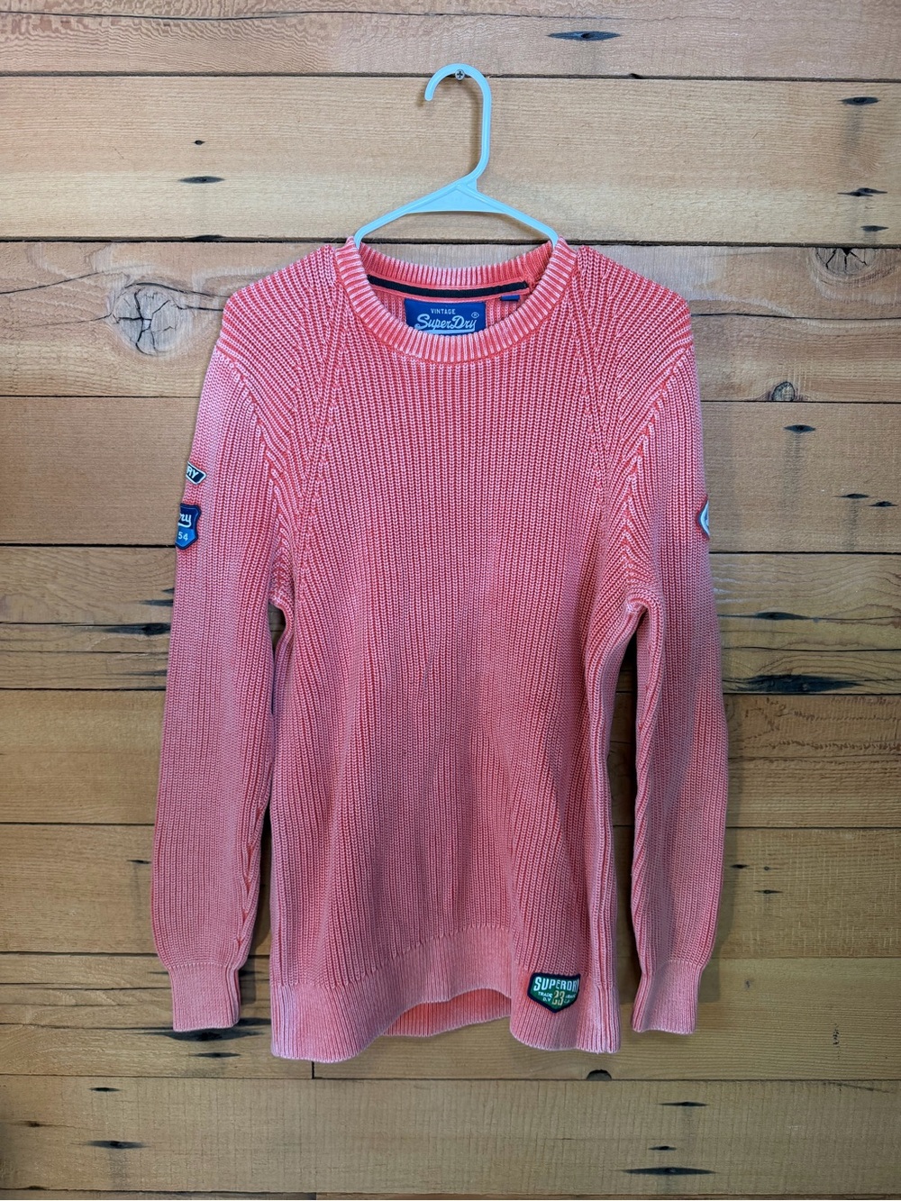 Superdry Coral Crewneck Knit Sweater with Sleeve Patches